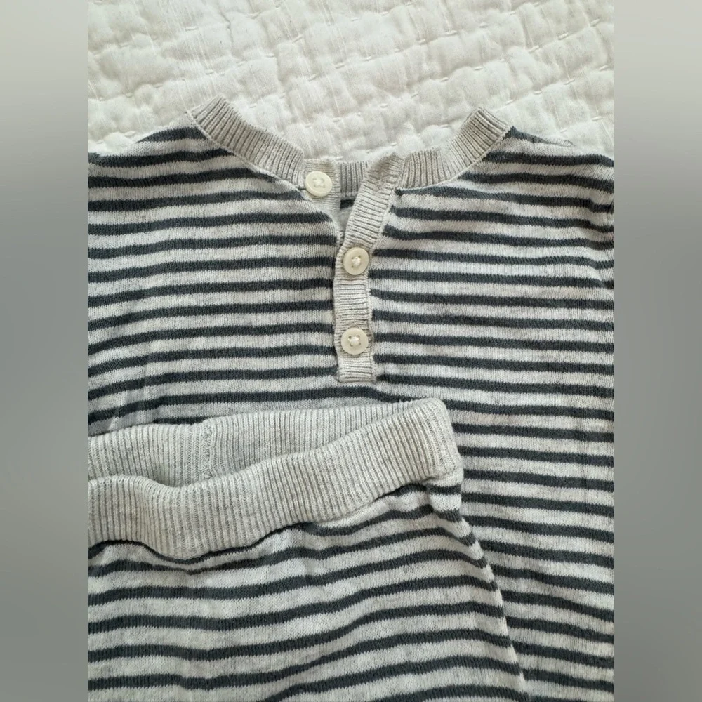 Carter's Gray Striped Pajama Set Cozy Knit Sleepwear